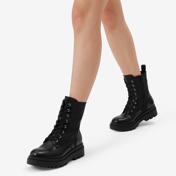 Chelsea Platform Lace Up Boots - BLACK PU - 1